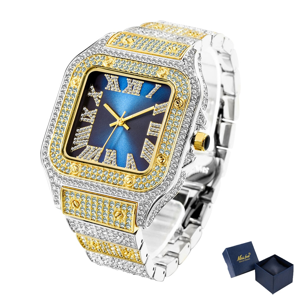 Full Bling Iced Out Watch for Men Hip Hop Rapper Quartz Mens Watches Wristwatch Clasic Square Case Diamond CZ