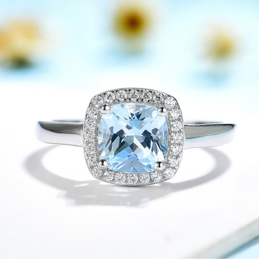 925 Sterling Silver Aquamarine Tanzanite Gemstone Women's Ring Luxury Wedding Silver 925 Jewelry Ring