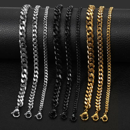 3-11mm Men's Bracelets Stainless Steel Curb Cuban Link Chain Black Gold Color Silver Color Bracelet For Women Jewelry KBM03