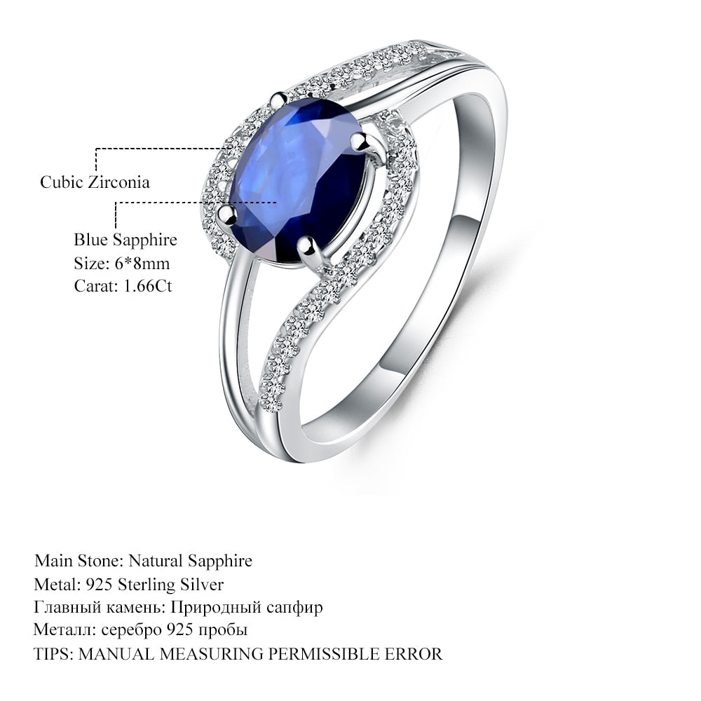 100% 925 Sterling Silver Classic Fine Rings 1.66Ct Oval Natural Blue Sapphire Or Amethyst Gemstone Ring for Women Jewelry