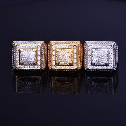 Mens Rings Gold Color 18k Gold Plated Iced Out CZ Hip Hop Fashion Hip Hop Jewelry Size 7-12