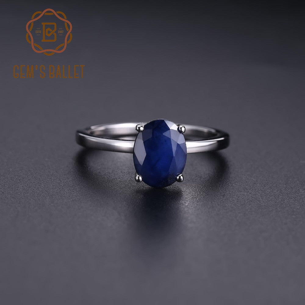 Classic 2.02Ct Oval Natural Blue Sapphire Wedding Band Ring Pure 925 Sterling Silver Simple Ring For Women Wedding