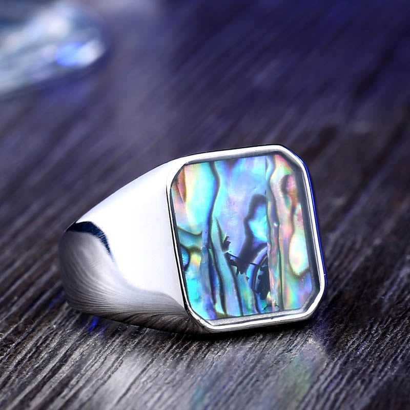 316L Stainless Titanium Steel Colorful Shells Geometric Ring For Man Women High Polished Wedding band Love gift