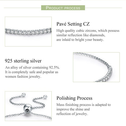 925 Sterling Silver Sparkling Strand Bracelet for Women Link Tennis Bracelet Silver Jewelry 3 Colors SCB029