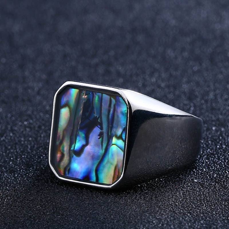 316L Stainless Titanium Steel Colorful Shells Geometric Ring For Man Women High Polished Wedding band Love gift