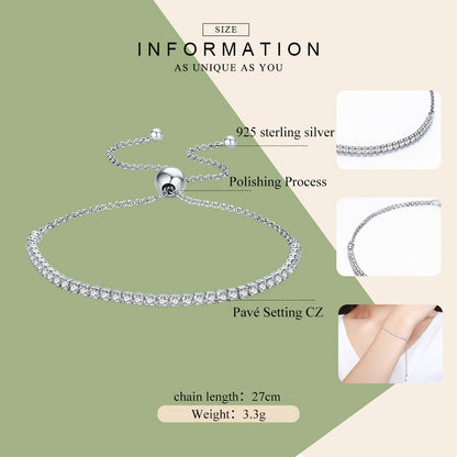 925 Sterling Silver Sparkling Strand Bracelet for Women Link Tennis Bracelet Silver Jewelry 3 Colors SCB029