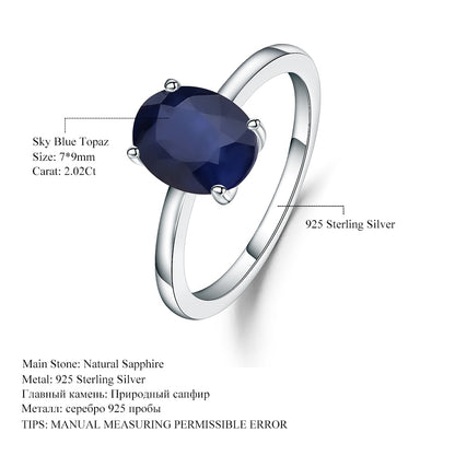 Classic 2.02Ct Oval Natural Blue Sapphire Wedding Band Ring Pure 925 Sterling Silver Simple Ring For Women Wedding