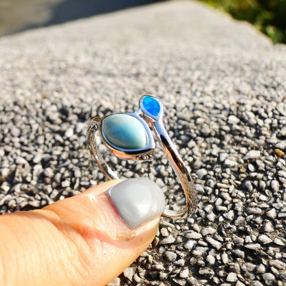 Fine Natural Larimar Rings Leaves Ring Larimar Women Rings Blue Opal Jewelry 925 Sterling Silver Jewelry Larimar Rings