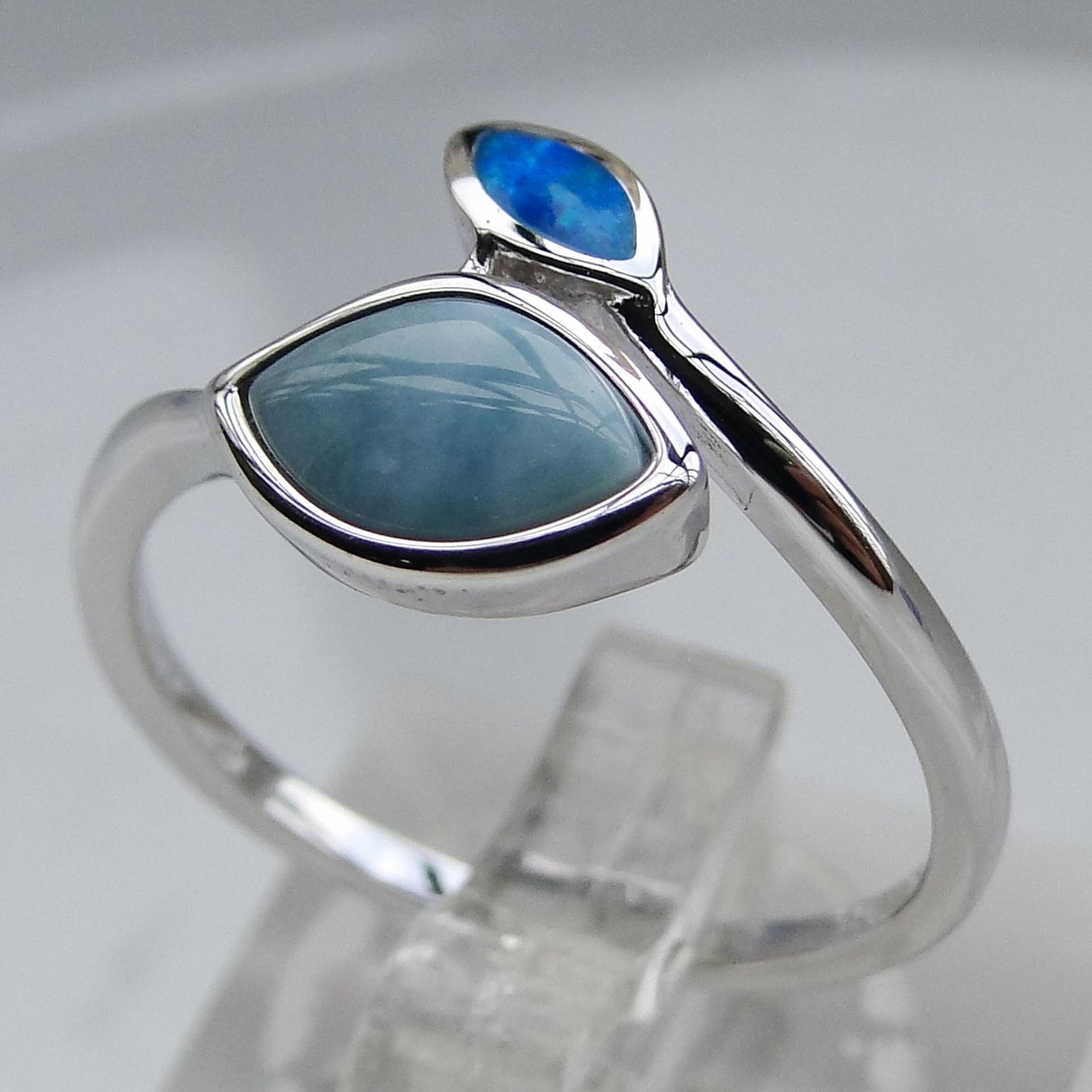 Fine Natural Larimar Rings Leaves Ring Larimar Women Rings Blue Opal Jewelry 925 Sterling Silver Jewelry Larimar Rings