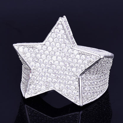 Men Star Rings Gold Color Full Zircon Fashion Hip Hop Rock Jewelry Bling