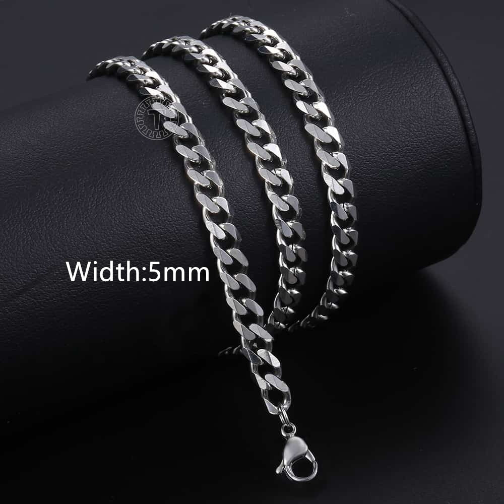 3/5/7/9/11mm Mens Silver Color Necklace Stainless Steel Cuban Link Chain for Mens Womens Basic Black Gold Tone Chokers KNM07