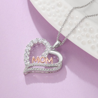 Genuine 925 Sterling Silver Women Necklaces Letter MOM Heart Shape CZ Necklaces Mothers Day Gift Fine Jewelry