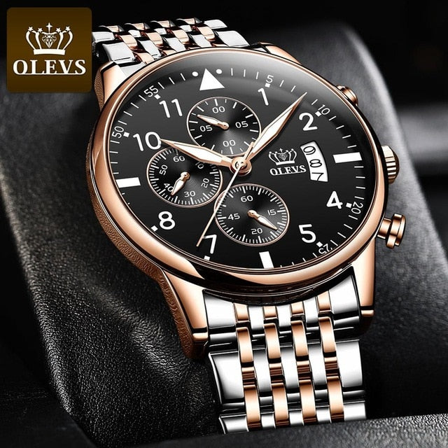 OLEVS Fashion Mens Watches Top Brand With Stainless Steel Luxury Sports Chronograph High Quality Quartz Watch Men