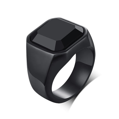 Stylish Square Natural Stone Signet Rings for Men Stainless Steel Metal Finger Ring Gift Jewelry