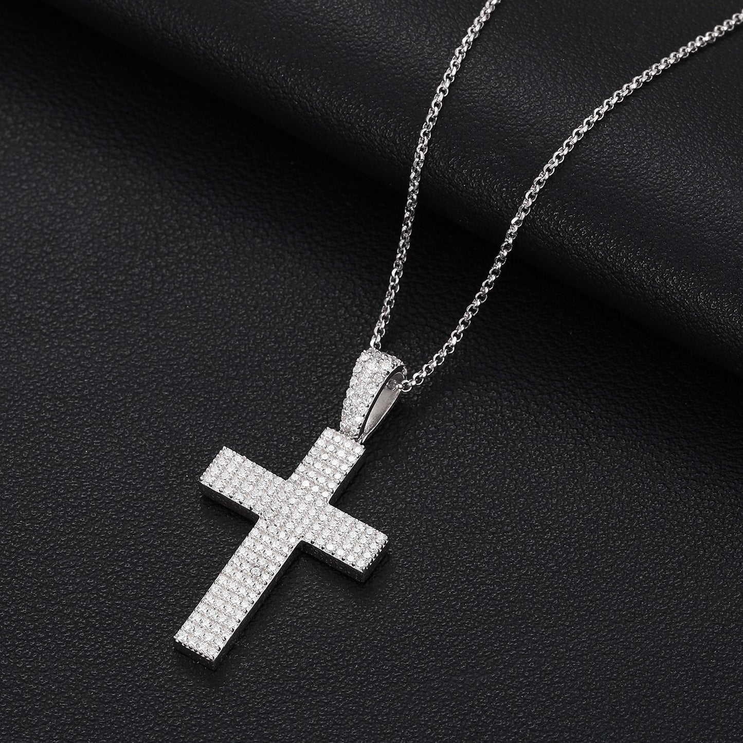 Four Row Cross Pendant Moissanite Solid Sterling 925 Silver Necklace For Women or Men Luxury Jewelry