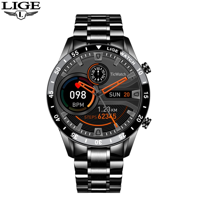 LIGE 2023 Full Circle Touch Screen Steel Band Luxury Bluetooth Call Men Smart Watch Waterproof Sport Activity Fitness Watch+Box