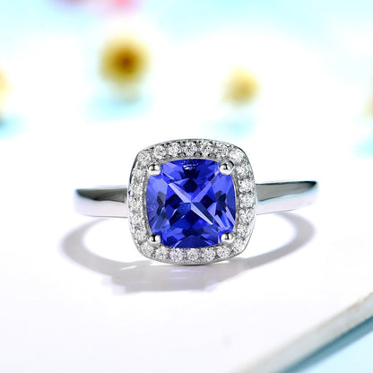 925 Sterling Silver Aquamarine Tanzanite Gemstone Women's Ring Luxury Wedding Silver 925 Jewelry Ring