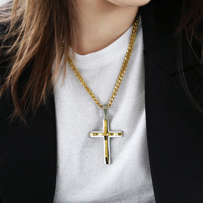 Gold Silver Color Cross Pendant Necklace For Men  Stainless Steel Pendant Necklace Men Jewelry