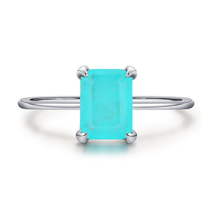 Authentic 925 Sterling Silver Classic Rectangle Tourmaline Paraiba Female Finger Ring For Women Fine Jewelry