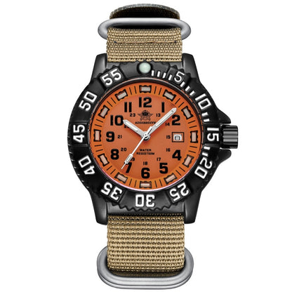 Addies Dive Men Fashion Casual Watch Calendar Display 50m Waterproof Tube Luminous Watch Orange Dial Rotating Bezel Quartz Watch