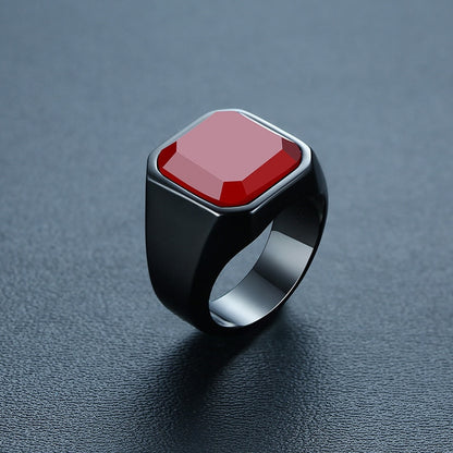 Stylish Square Natural Stone Signet Rings for Men Stainless Steel Metal Finger Ring Gift Jewelry