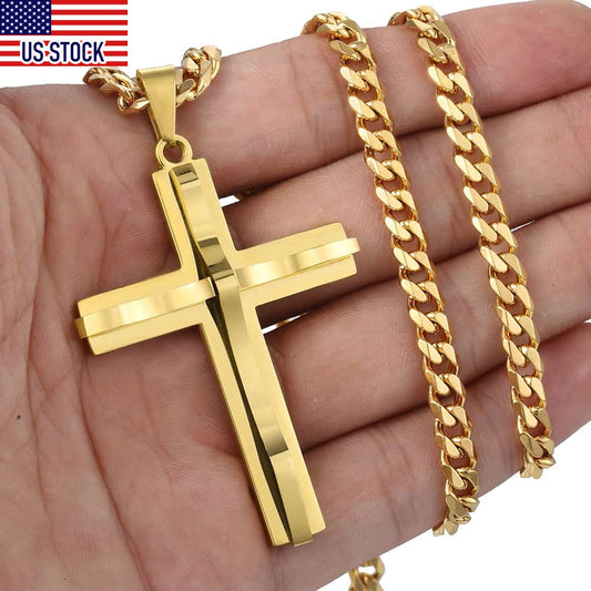 Gold Silver Color Cross Pendant Necklace For Men  Stainless Steel Pendant Necklace Men Jewelry