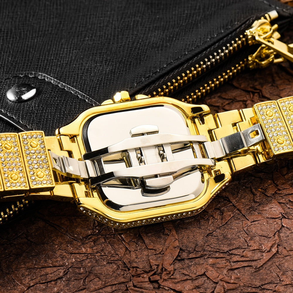 Full Bling Iced Out Watch for Men Hip Hop Rapper Quartz Mens Watches Wristwatch Clasic Square Case Diamond CZ