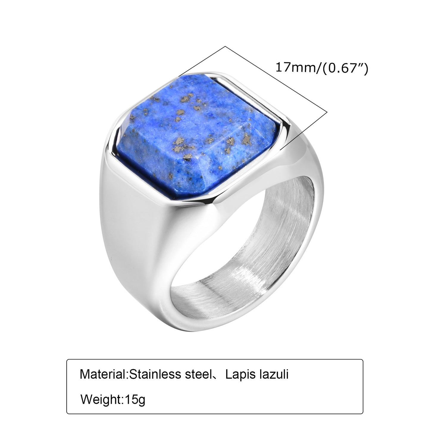 Stylish Square Natural Stone Signet Rings for Men Stainless Steel Metal Finger Ring Gift Jewelry