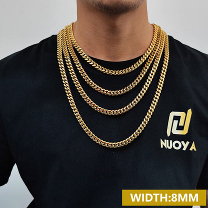 Hip Hop 18k Gold Plated Stainless Steel Jewelry Iced Cadena Hombre Miami Cuban Link Chain Necklace For Men