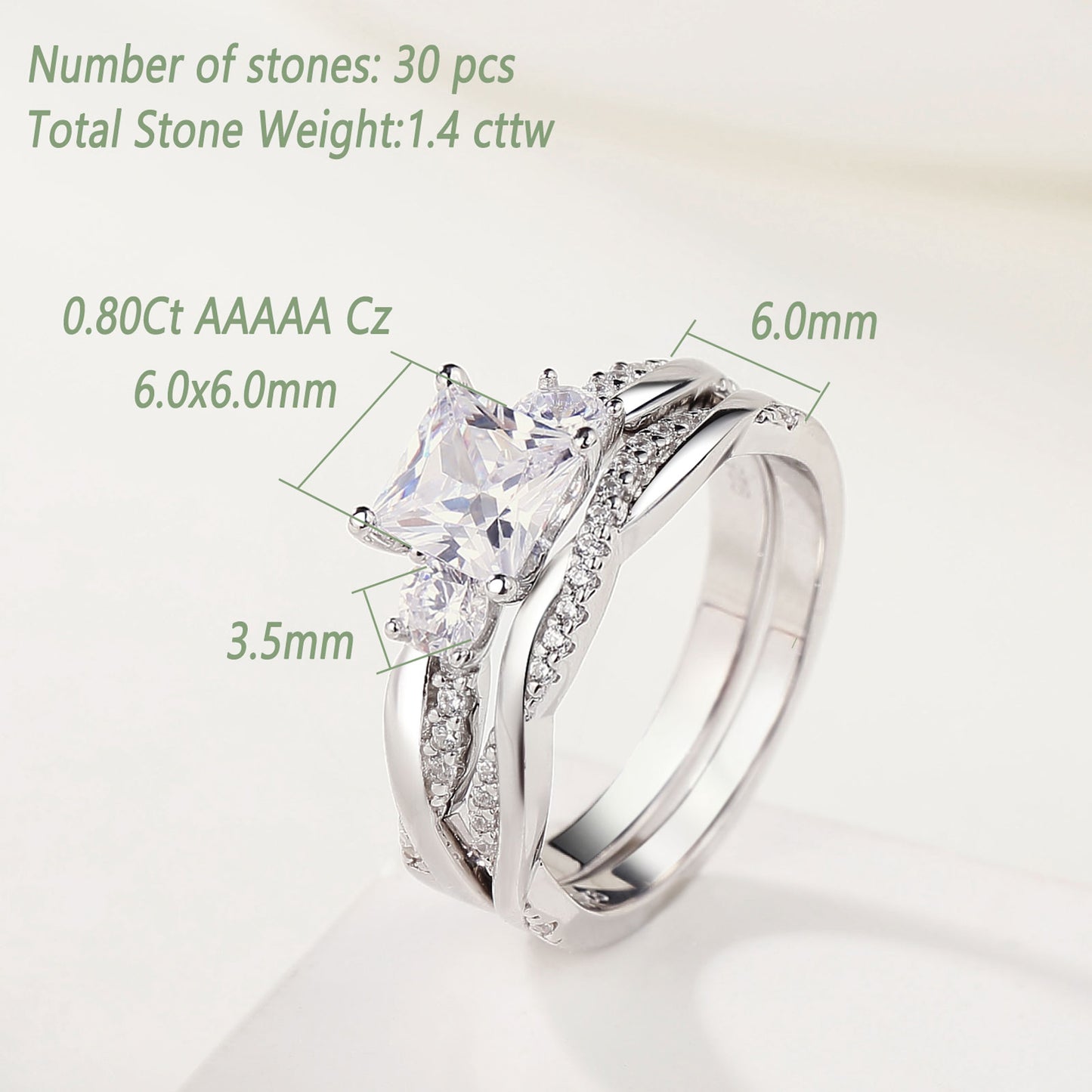 925 Sterling Silver Eternity Engagement Rings Twist Cross Wedding Band Bridal Sets Princess Cut AAAAA CZ Jewelry