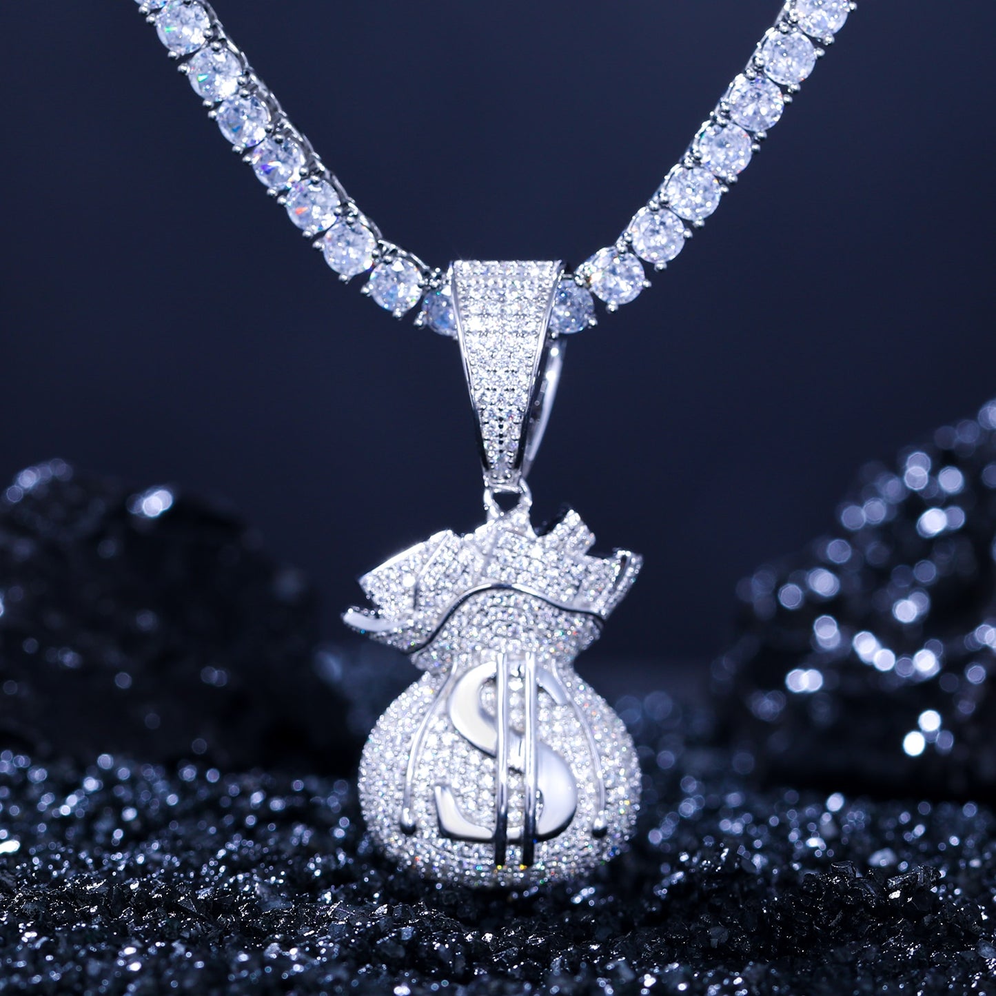 New D Color VVS Moissanite Lucky Money Bag Pendant Necklace 925 Sterling Silver Women Men's Hip Hop Rock Jewelry Rich Jewelry