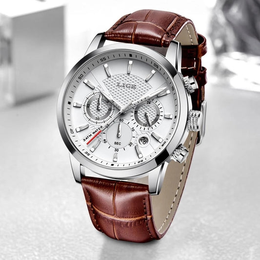 Lige Men's 2023 Top Brand Luxury Casual Leather Quartz Men Watch Man Business Clock Male Sport Waterproof Date Chronograph