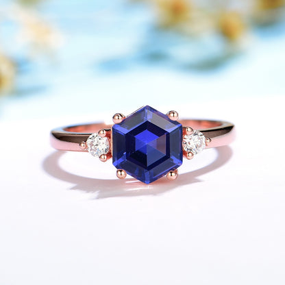 Hexagon London Blue Topaz Gemstone Ring for Women Solid 925 Sterling Silver Tanzanite Morganite Jewelry for Engagement