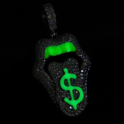 Hip Hop Iced Out Moissanite Sexy Mouth Lip Dripping Money Dollar Pendant 925 Silver Glowing In Dark Men Women Jewelry