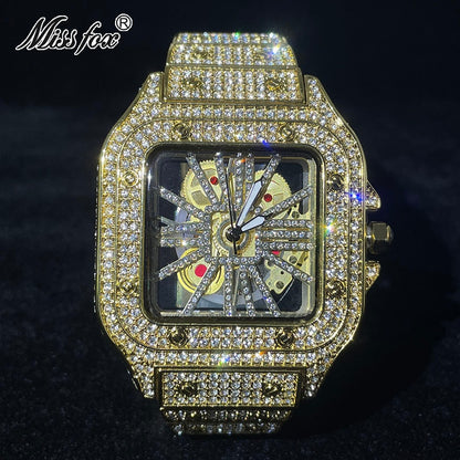 2023 Iced Out Mens Watches Luxury Brand Waterproof Fashion Quartz Wristwatch Hip Hop Diamond Skeleton AAA Bling