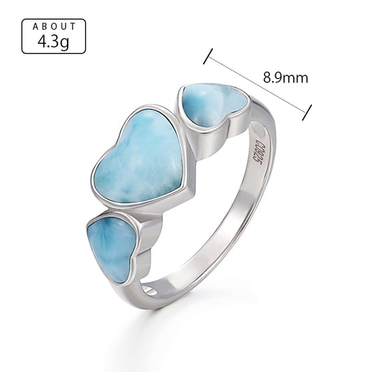 Court Style 925 Sterling Silver Natural Gemstones Larimar Ring for Women Geometry Design Classic Simple Female Jewelry Dating