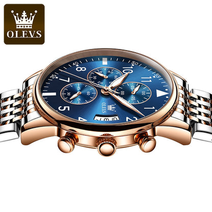 OLEVS Fashion Mens Watches Top Brand With Stainless Steel Luxury Sports Chronograph High Quality Quartz Watch Men