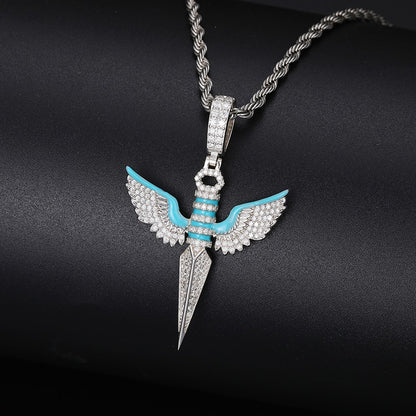 Classic Angel Wings Glow Style Pendant S925 For Men Necklace Cuban Chain With Moissanite Pendant Hip Hop Jewelry Gift