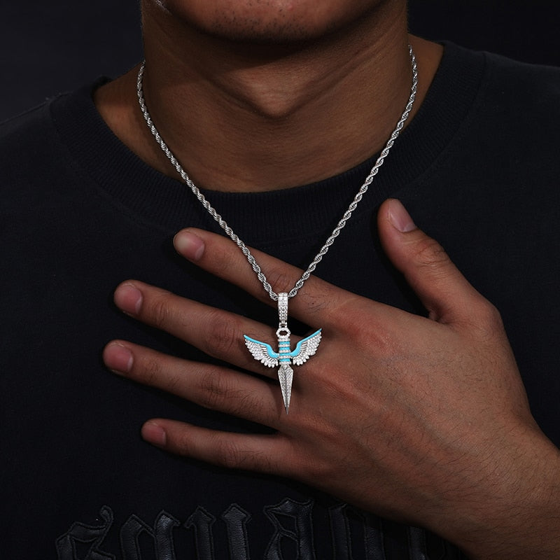 Classic Angel Wings Glow Style Pendant S925 For Men Necklace Cuban Chain With Moissanite Pendant Hip Hop Jewelry Gift