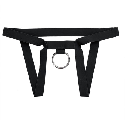 Mens Black X-Shape Back Elastic Shoulder 2Pcs Chests Muscle Harness Belt Straps with Low Rise Metal Crotchless T-back Underwears