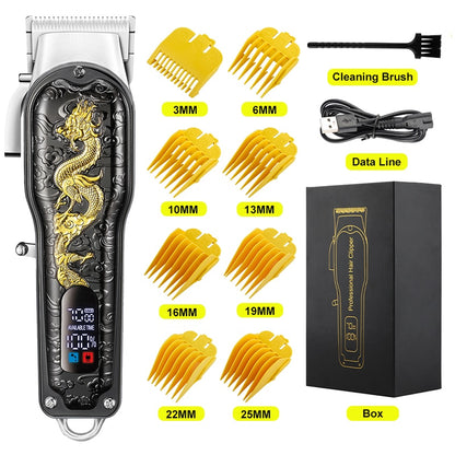 Cordless Professional Hair Clipper LCD Display Shaver China Dragon Electric Trimmer For Men Haircut Machine Barbershop