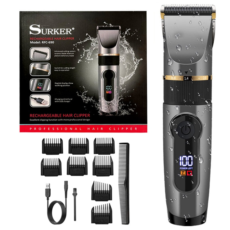 Professional cordless hair trimmer for men kit adjustable beard & body hair clipper electric rechargeable haircut machine washable