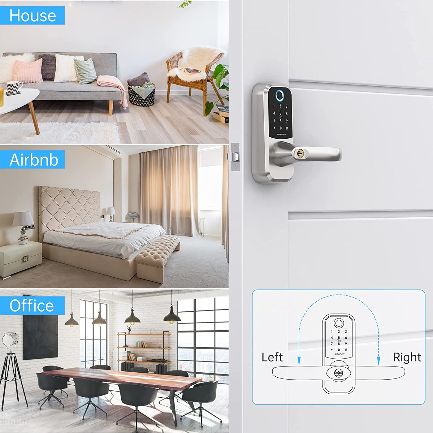 Smonet Electronic Smart Door Lock Wifi Biometric Fingerprint Remote Keyless Unlock Locks Front Bluetooth Password Home IC Card