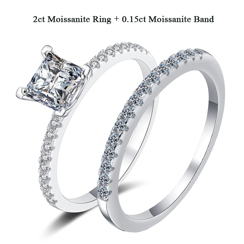 1-2CT Princess Cut Moissanite Engagement Ring VVS Colorless Solitaire Diamond Promise Bridal Sets Ring For Women Wedding Jewelry