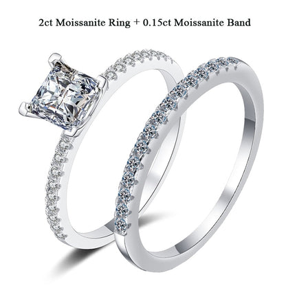 1-2CT Princess Cut Moissanite Engagement Ring VVS Colorless Solitaire Diamond Promise Bridal Sets Ring For Women Wedding Jewelry