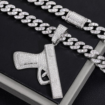 Fashion 925 Sterling Silver Moissanite Pistol Pendant Personality Cool Gun Rap Trend Pendant Necklace Iced Out Hip Hop Jewelry