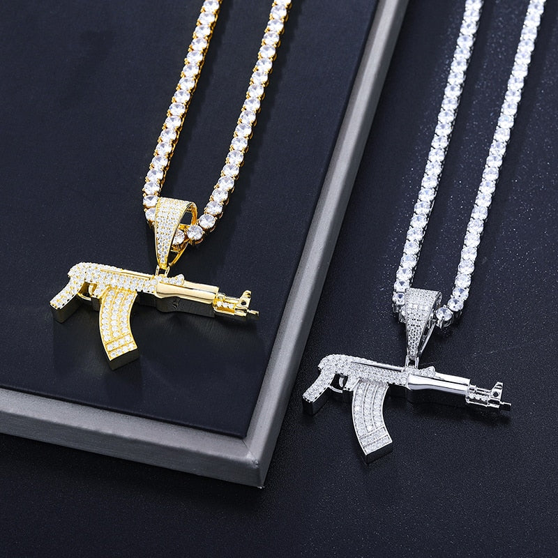 925 Sterling Silver Submachine Gun Pistol Pendant Sparkling Full Moissanite Diamond For Men Rapper Jewelry Trend Gifts