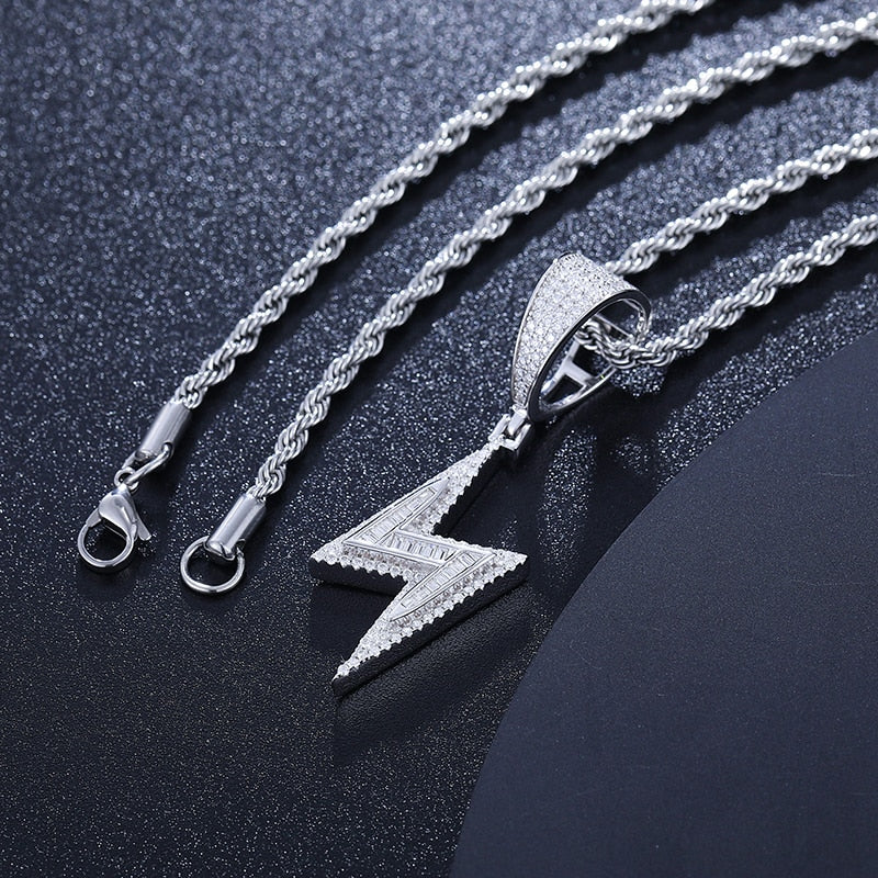 D Color Moissanite Men Hip Hop Lightning Pendant Necklace 925 Sterling Silver Baguette Stone Men Bling Hip Hop Jewelry Gifts