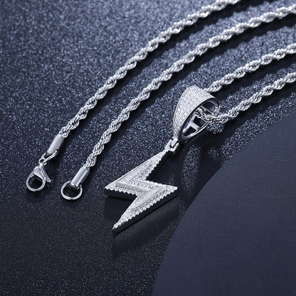 D Color Moissanite Men Hip Hop Lightning Pendant Necklace 925 Sterling Silver Baguette Stone Men Bling Hip Hop Jewelry Gifts