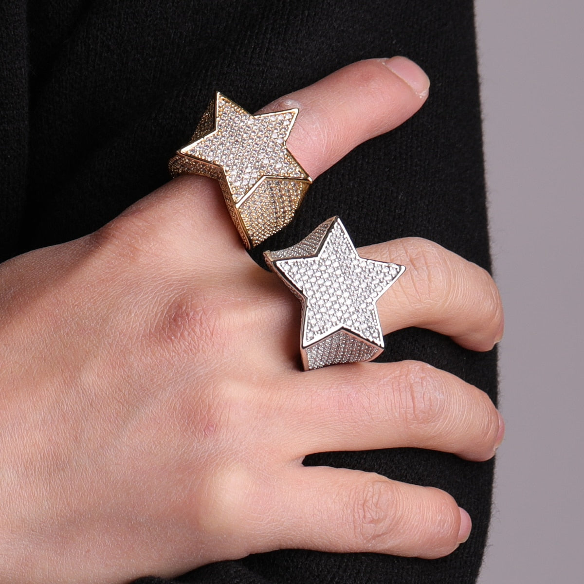 Men Star Rings Gold Color Full Zircon Fashion Hip Hop Rock Jewelry Bling